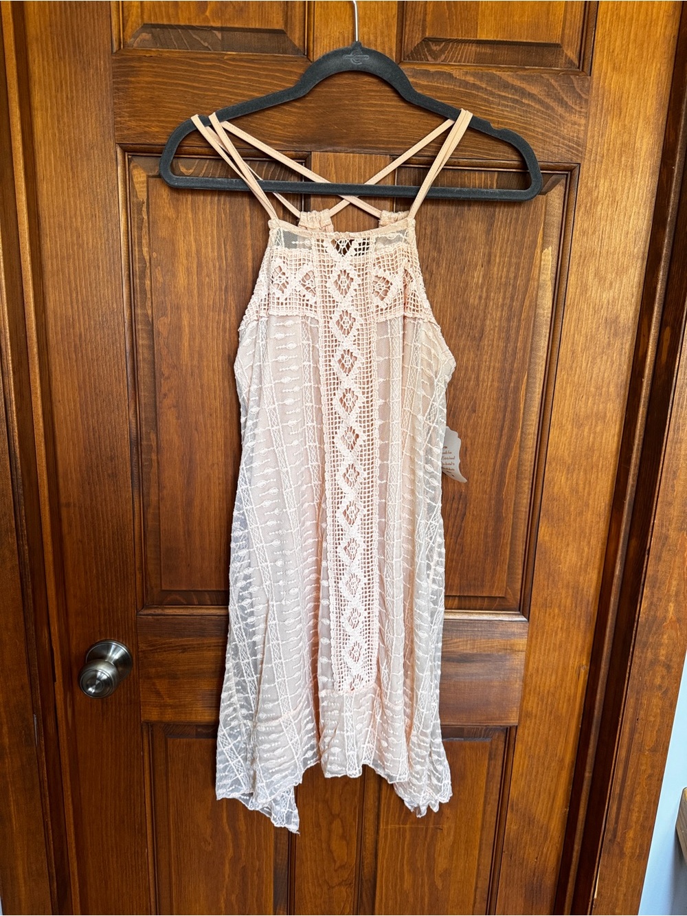 200. Light Peach colored Flowy boho crochet Dress - Picture 2 of 12